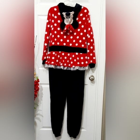 Disney Plush Pajama Comfy Hooded Minnie Mouse Sleepwear Women's Small 4-6 EUC - Picture 2 of 10